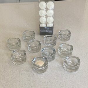 10 Glass Tealight Candle Holder Set & 10 candles!